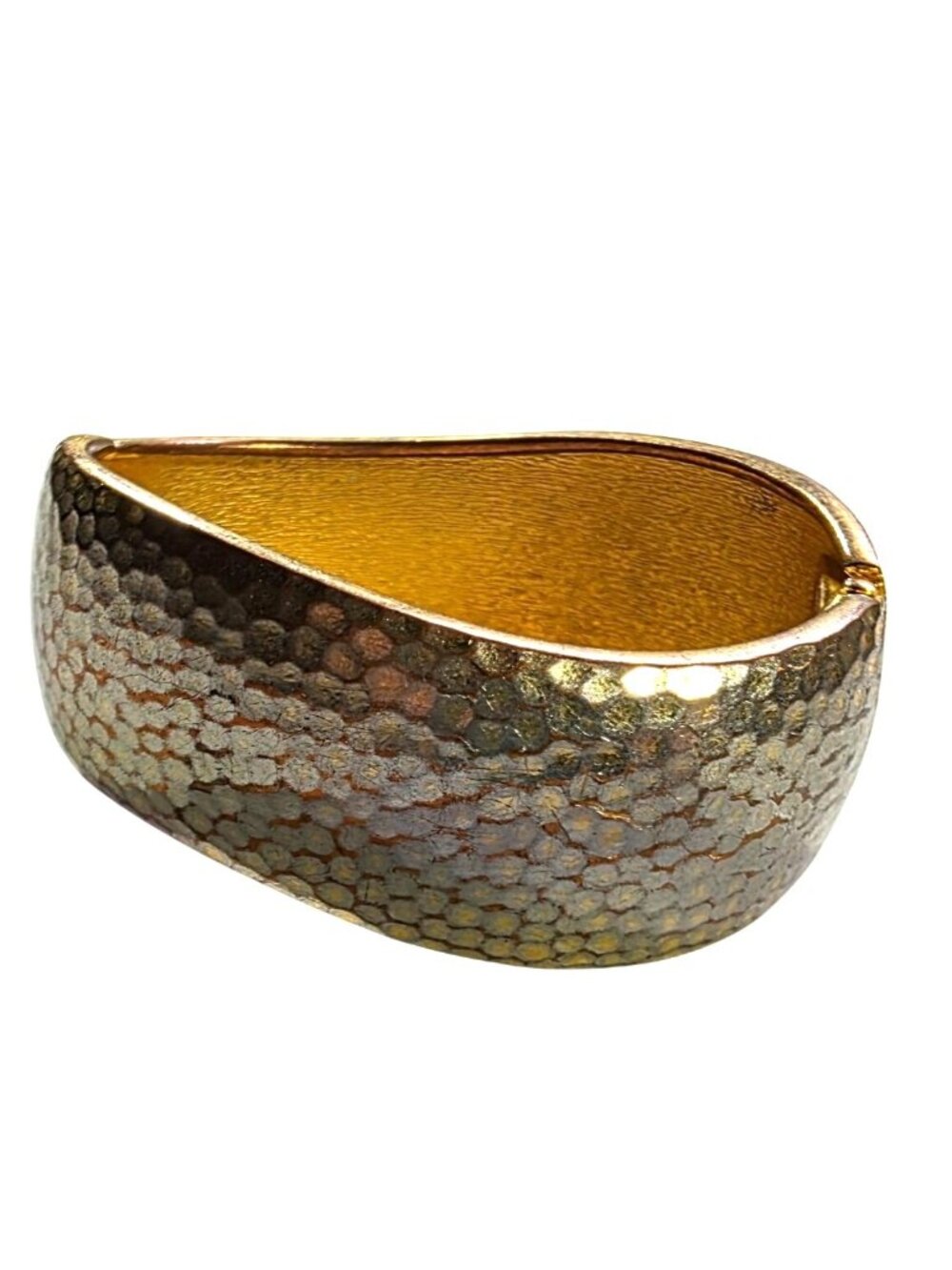 Hinged Bracelet Hammered Mixed tone Metal Oval Clamper neutral womens jewelry